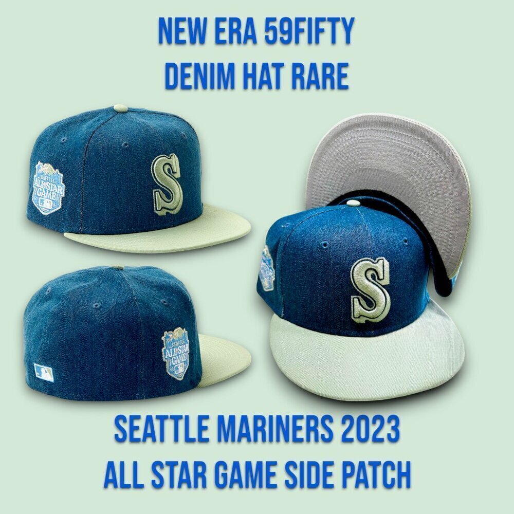New Era Seattle Mariners Denim 59FIFTY Fitted Hat 2023 ASG Patch 7 1/2 Rare A7